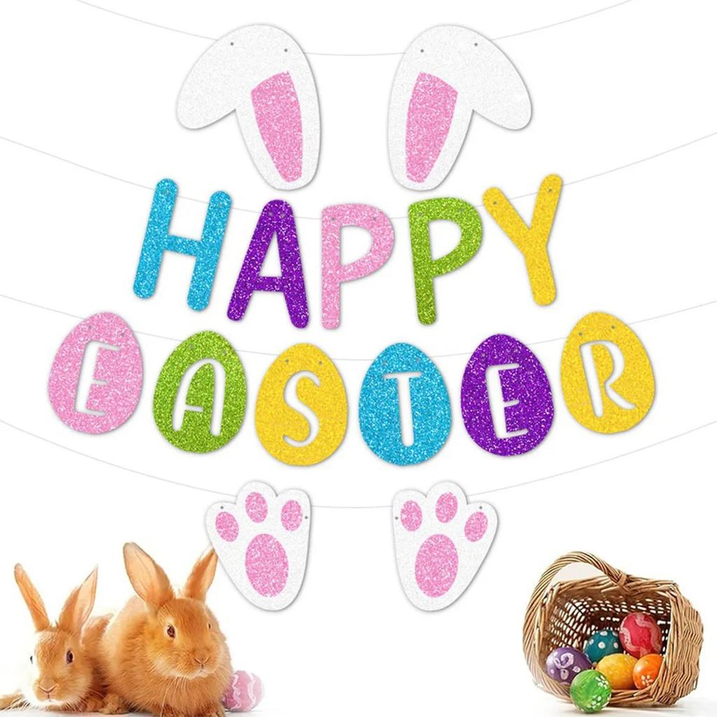 1/3/5PCS New Easter Decoration Banner Easter Pulling Flag Happy Easter Rabbit Party Background Decoration Pulling Flag