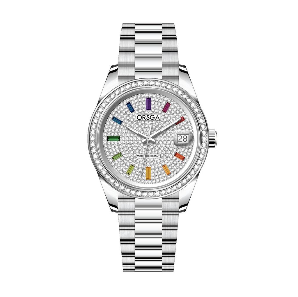 ORSGA Men's Luxury Quartz Watch with Star Design and Colored Diamond Accents