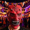 Comfortable Horror Props for Adults Red Devil Masque, Scary Demon Full Face Masque with Reusable Events Horn, Adult Latex Cosplay Costume Halloween,