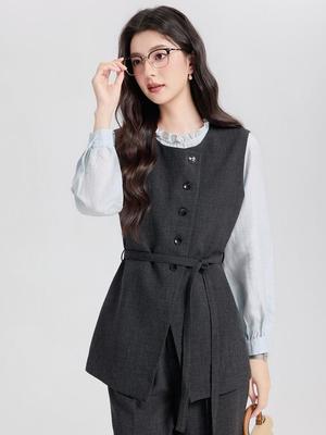 Elegantes Damen-Frühlingsanzug-Set Jacke & Hose - Professionell Rundhals Mittellang