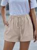 Shorts décontractés d'été pour femmes, couleur unie, coton et lin, coupe ample, cordon de serrage, poche, couleur unie