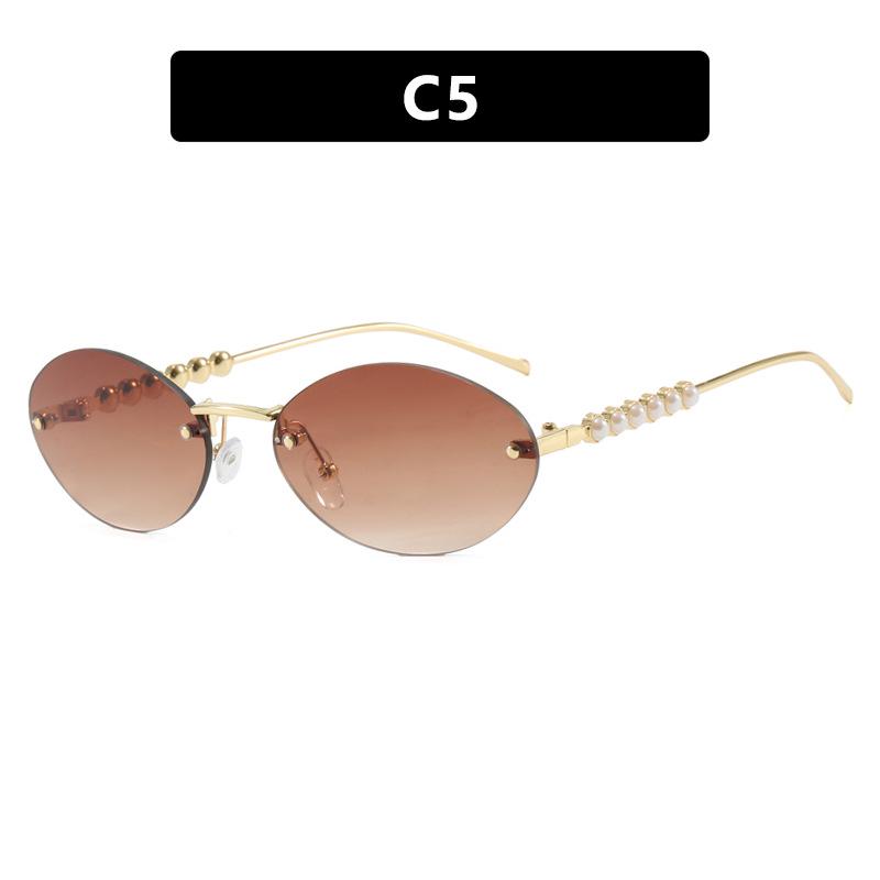 2025 Trendy Rimless Pearl Oval Sunglasses - European & American Style Fashion for Women