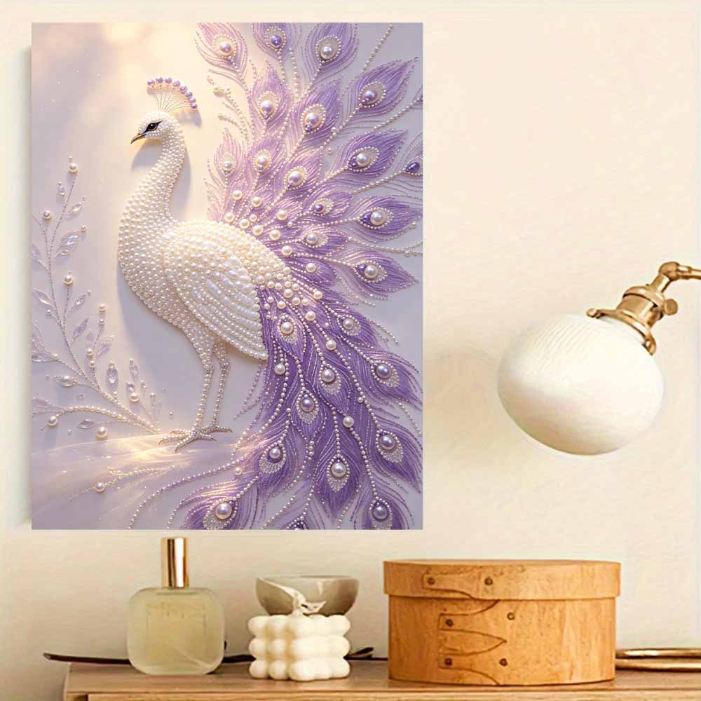 Handmade Elegant Purple Peacock Pearl DIY Painting Creative Interior Wall Art Fine Gift For Household Home Space Beautification Art Decor