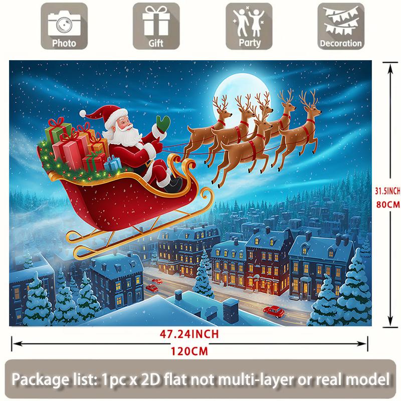 1Pcs Santa Claus Reindeer Snowy Town Decoration Background Winter Backdrop For Photo Studio Photo Booth Party