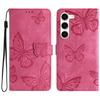 For Samsung Galaxy S24 Case Butterfly Imprinted Skin-Touch PU Leather Phone Cover with Strap