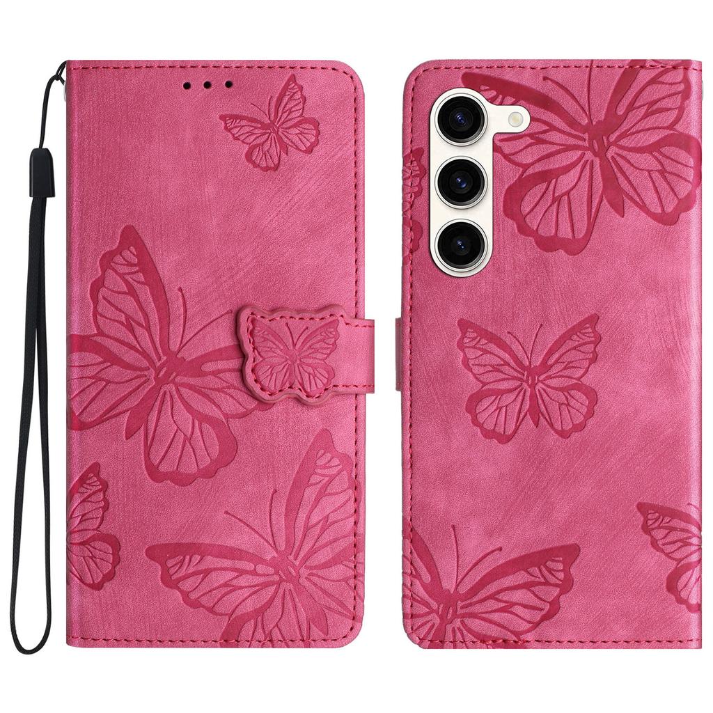 For Samsung Galaxy S24 Case Butterfly Imprinted Skin-Touch PU Leather Phone Cover with Strap
