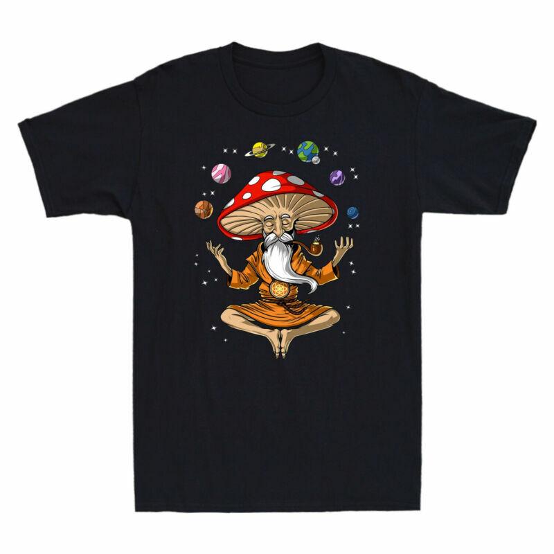 Cotton Tee Mushroom Men s Magic Meditation Funny T-Shirt Black Psychedelic Yoga Unisex T-Shirt XXXL
