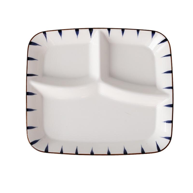 Japanese creative three-grid dining household ceramic seasoning plate soup bowl vegetable plate breakfast set