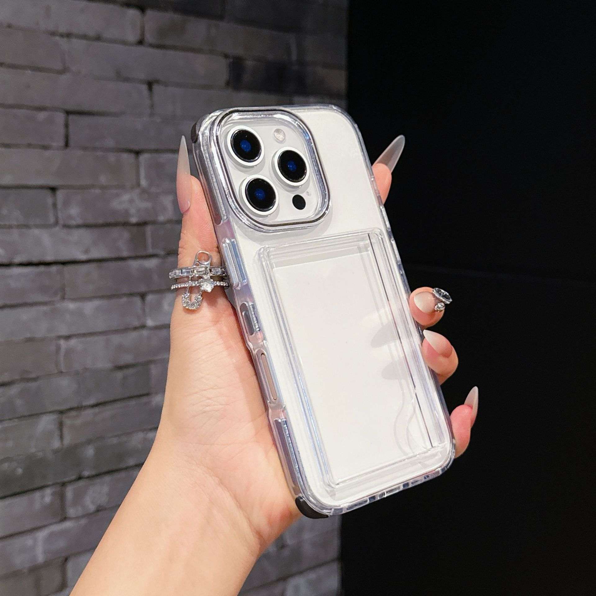 

Конфетный акриловый радужный чехол для карт, подходит для чехла для мобильного телефона iPhone 16, четыре угла с защитой от падения, 15 прозрачных отделений для карт, 14 защита от падения iPhone13promax