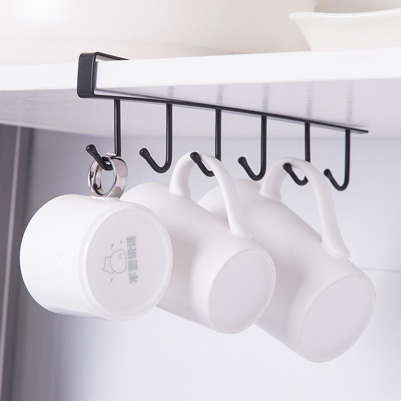 Space Saving Under Cabinet Mug Hanger 6 Heavy Duty Hooks No Drill Design Cup Rack for Kitchen Apartment RV Coffee Bar