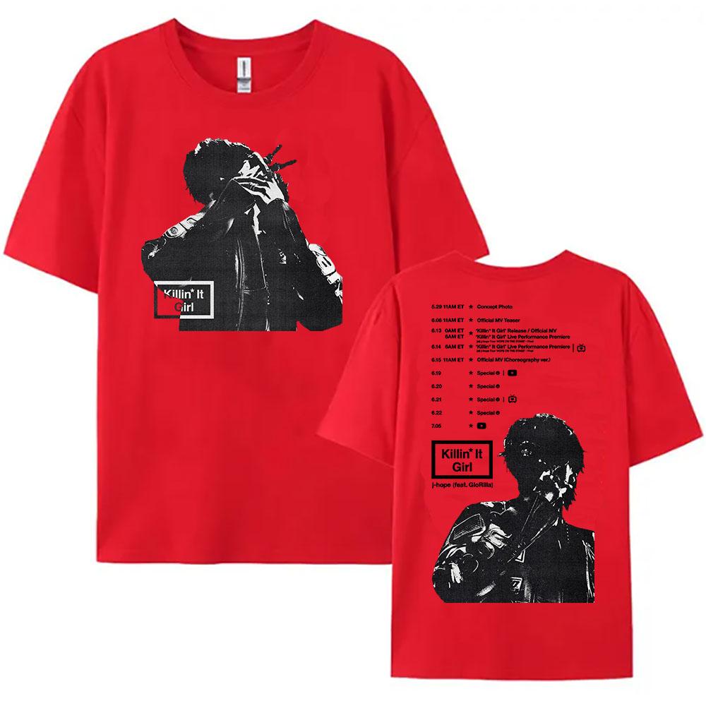 J-hope GloRilla Killin' It Girl T-shirt Summer Short Sleeve Female Tshirts Loose Fashion Korean Singer Print T Shirt O-neck Girl