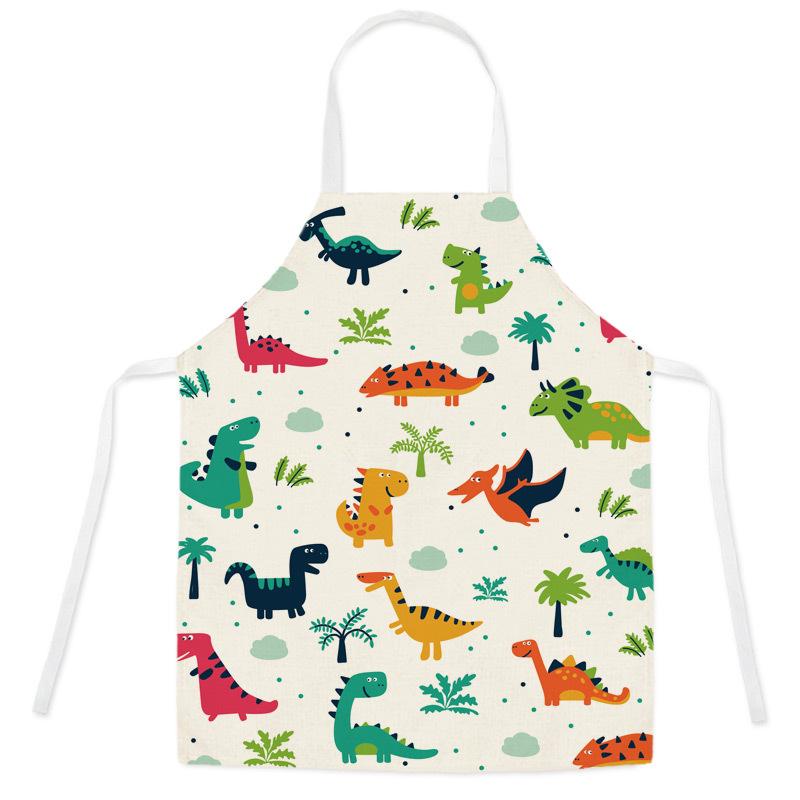 unframed Cartoon Dinosaur Cute Apron For Children Kitchen Cooking Linen Soft Fabric Adults Children Bib Apron