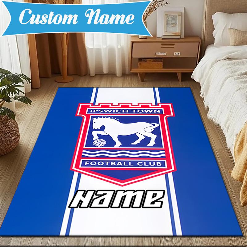 Custom Name Ipswich FC Crest Rug Game Carpet, Floor Mat for Bedroom Living Room Entryway Rug, Home Decor Idea Gift for Christmas birthday