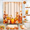 Halloween Shower Curtain Sets With Rugs Black Pumpkin Bathroom Set With Non-Slip Rug, Toilet Lid Cover, Bath Mat And 12 Hooks