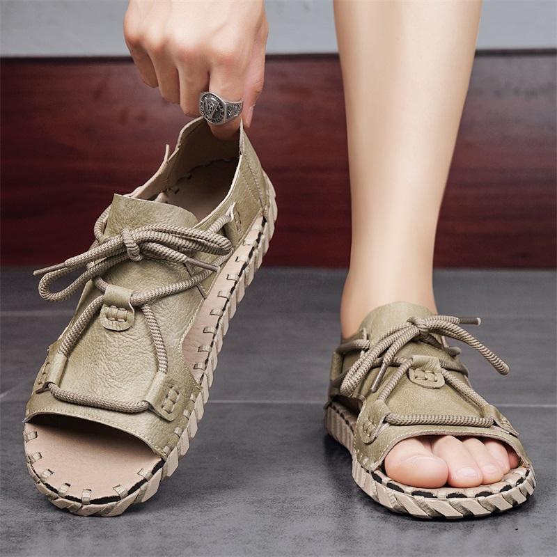 Fashion Men's Comfy Lightweight Sandals Fashion Mens Summer Outdoor Rome Flats Vintage Casual Buckle Sandals Male Open Toe Half Slipper