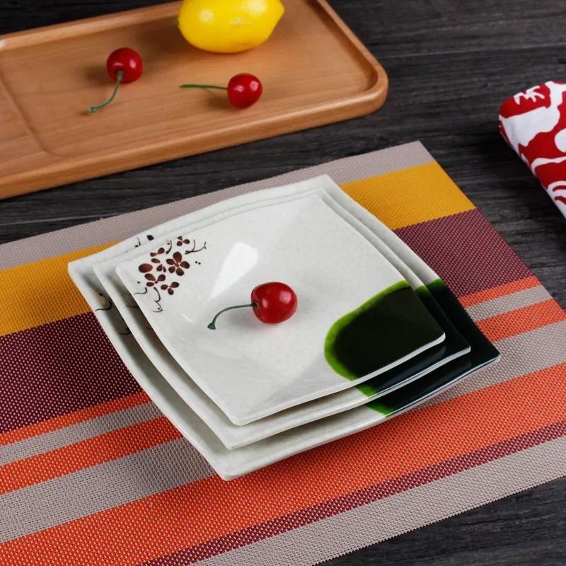 High-grade Square Plastic Dinner Plate Lunch Food Candy Platter Tableware Lotus Leaf Pattern Fruit Snack Plate Chinese Style 6 Inches