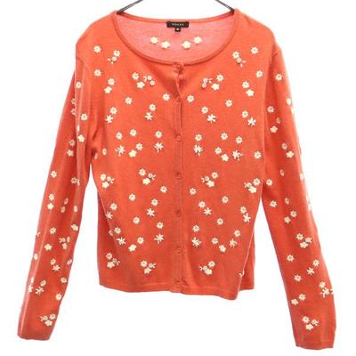 Floral Long Sleeve Knit Cardigan M Pink X White Women Used