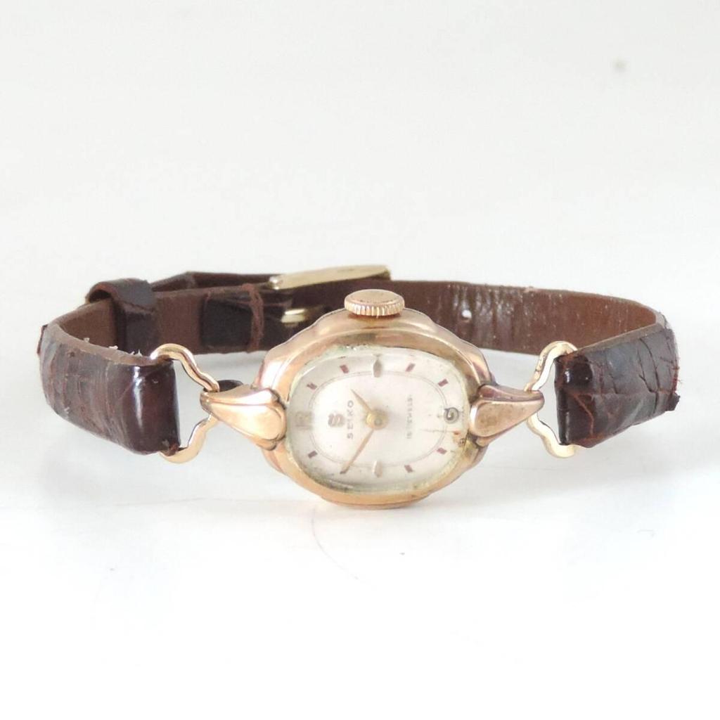 Used Rare 50s SEIKO S-Mark 14KGF Gold Filled Suwa DefoRMation Tonneau Art Deco Manual Wind Cocktail Watch, Working Condition