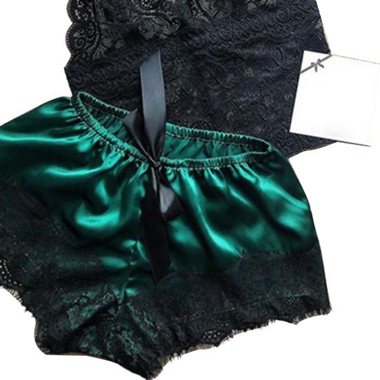 Bluelans Tall Shop 2Pcs Sexy Women See-through Lace Tube Top Bra Satin Short Pants Pajamas Set