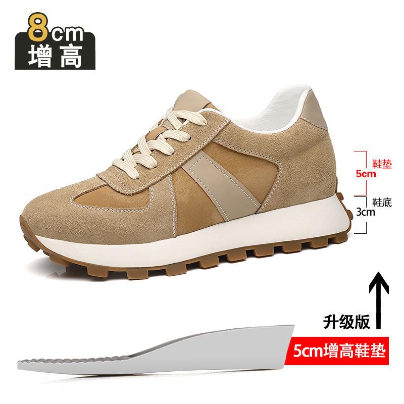Inner Height Increase 8cm Board Shoes Men's Breathable Sports and Leisure Shoes Low Heel Real Cowhide Invisible Height Increase Dad Shoes Men