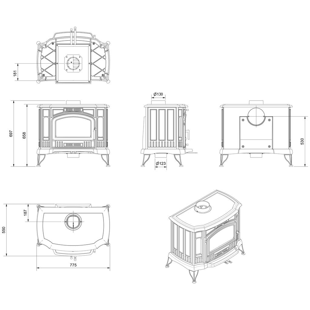 Cast iron wood burning stove KRATKI K9 ECO Ø 130 8 kW