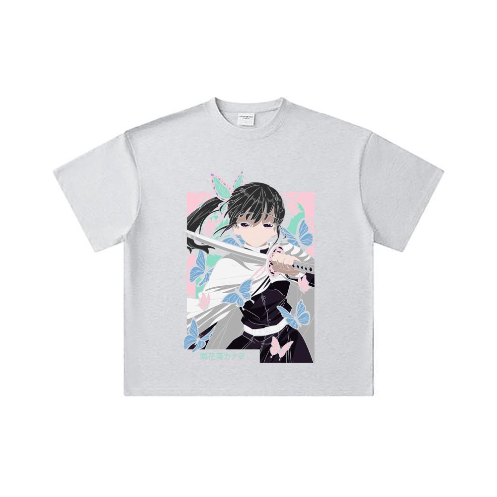 260 GSM Double Yarn 32 Count 100% Cotton Demon Slayer V98 Kanao Print Unisex Heavy Cotton T Shirt