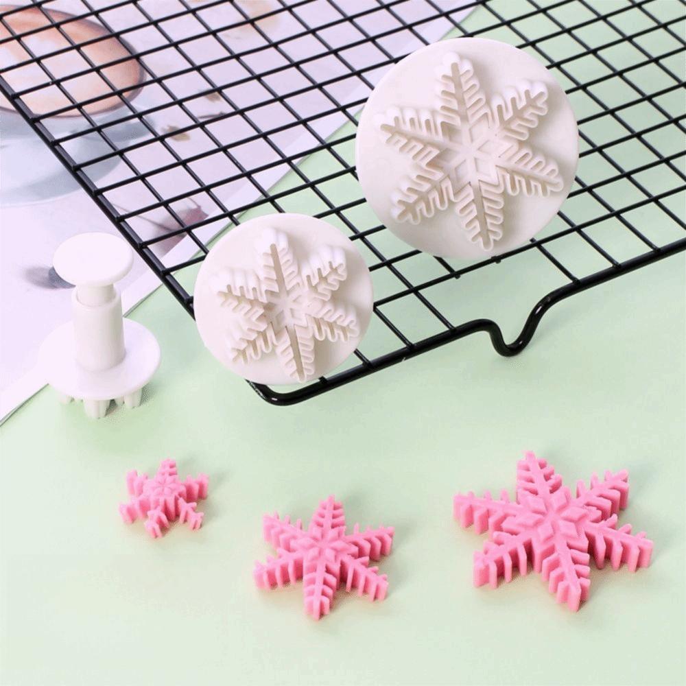 6pcs White Fondant Plunger Cutters Food Grade Plastic Cookie Embossing Tools Cookie Crafting