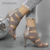 Strappy Stiletto Heels for Women Open Toe Elastic Band High Heel Sandals Back Zipper Fashion Party Nightclub Dress Shoes Ladies