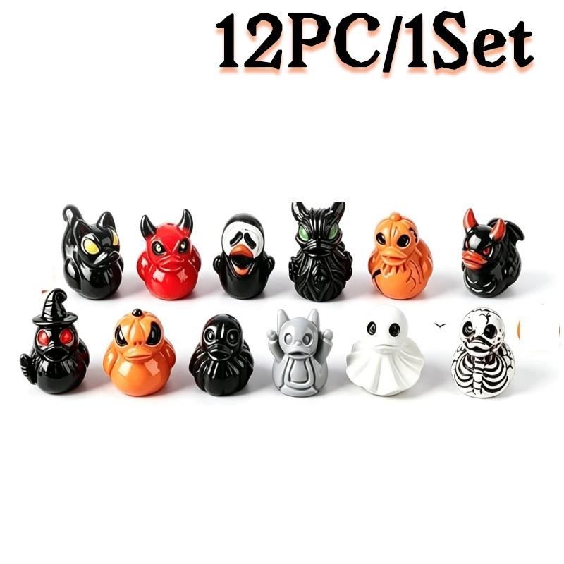 11PC/Set Mini Resin Ducks Ghost Halloween Figures Skeleton Demon Spooky Ornaments Garden Fairy Micro Landscape Home DIY Decor