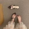 Leopard Print Toe Slippers Female Outer Wear Fairy Metal Buckle Fashion Slope Heel Pointed Toe Cover Cool Slippers