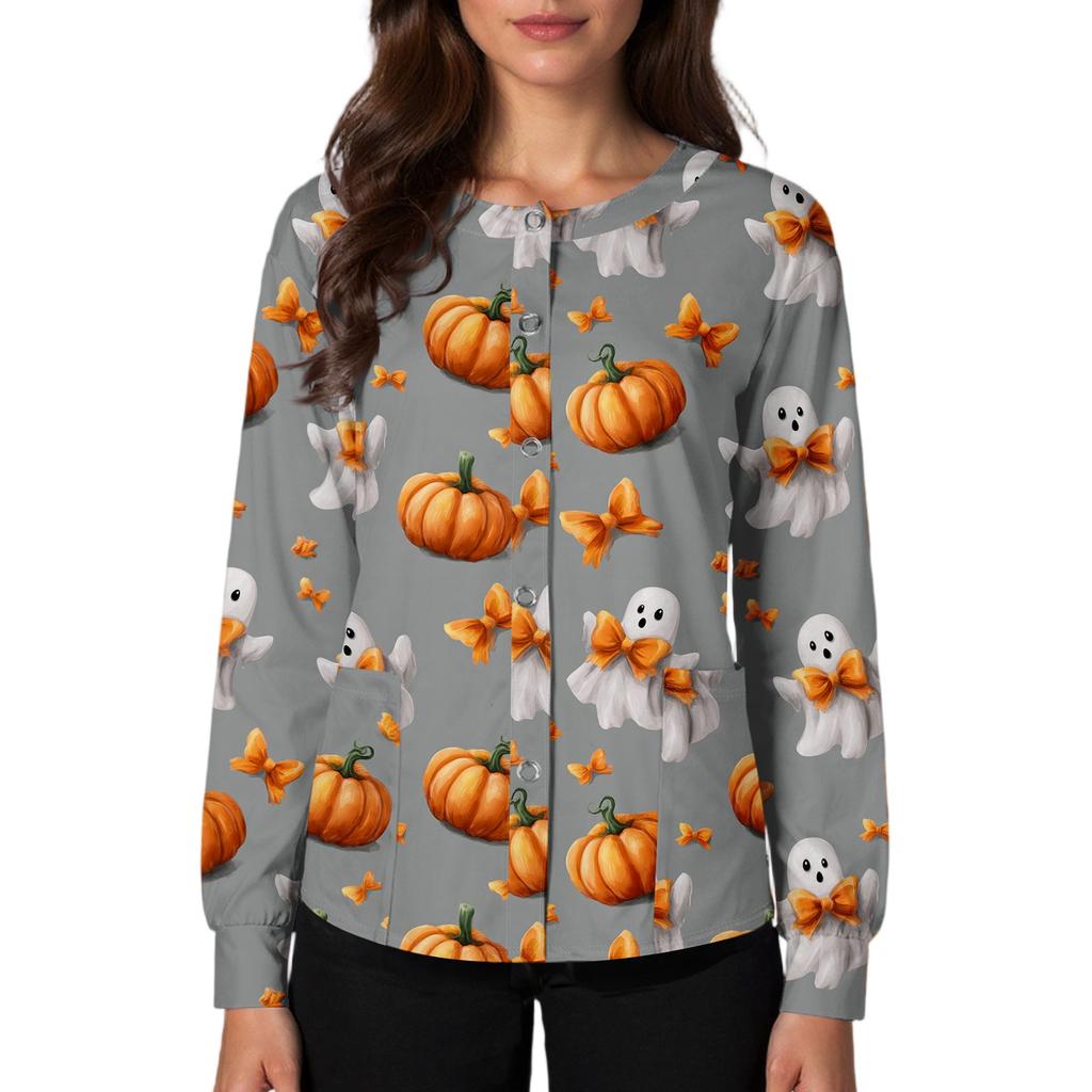 Damen Casual Mode Einreihig Halloween Grafik Bedruckt Krankenpfleger Oberteile