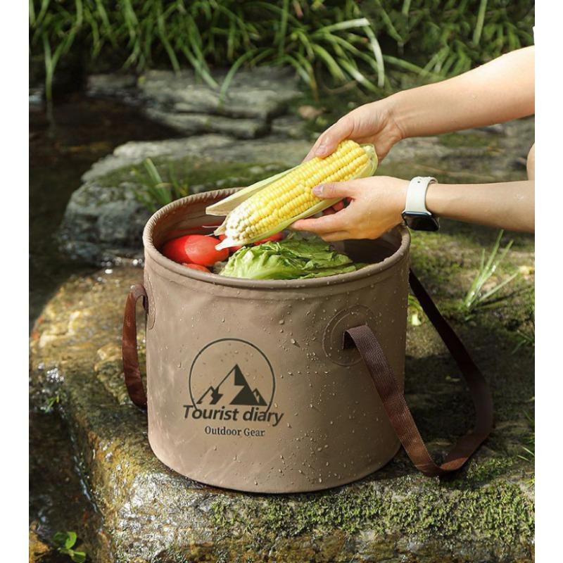 20L Vikbar Campinghink - Bärbar PVC-nätduk Rese tvättfat Fotblötläggningspåse & Picknickförvaringshink för Utomhusbruk