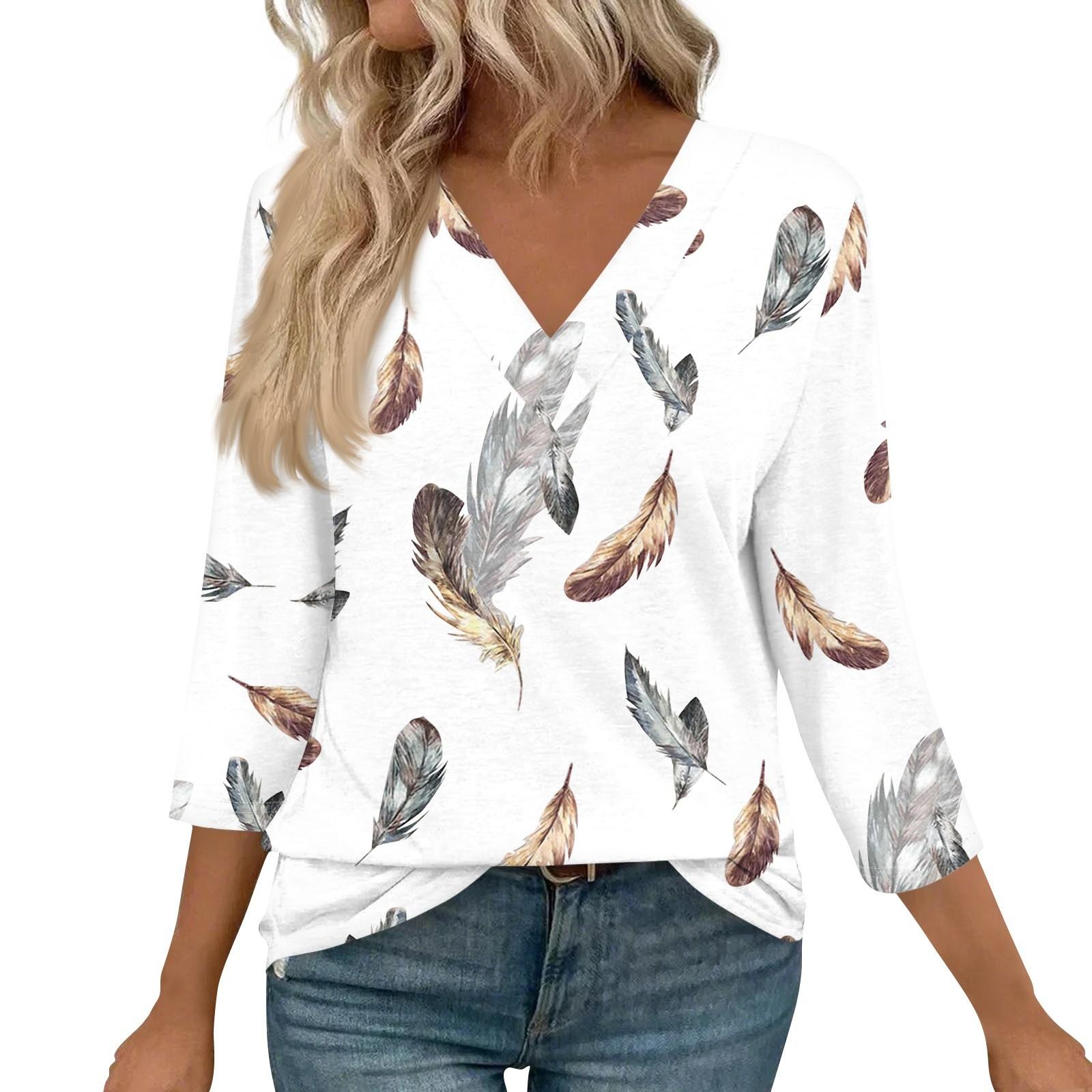 

Женские топы с рукавами 3/4 и V-образным вырезом, повседневные туники, базовые рубашки, блузки свободного кроя XL белый