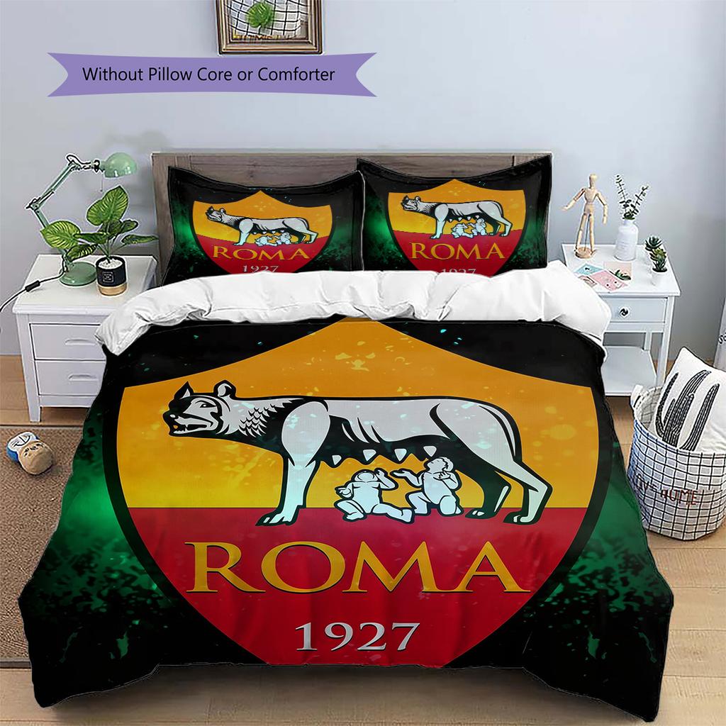 AS Roma con Sfondo Colosseo Set Copripiumino con Fantasia Decorazione per la Casa Regalo (1 * copripiumino + 2 * federe senza imbottitura)