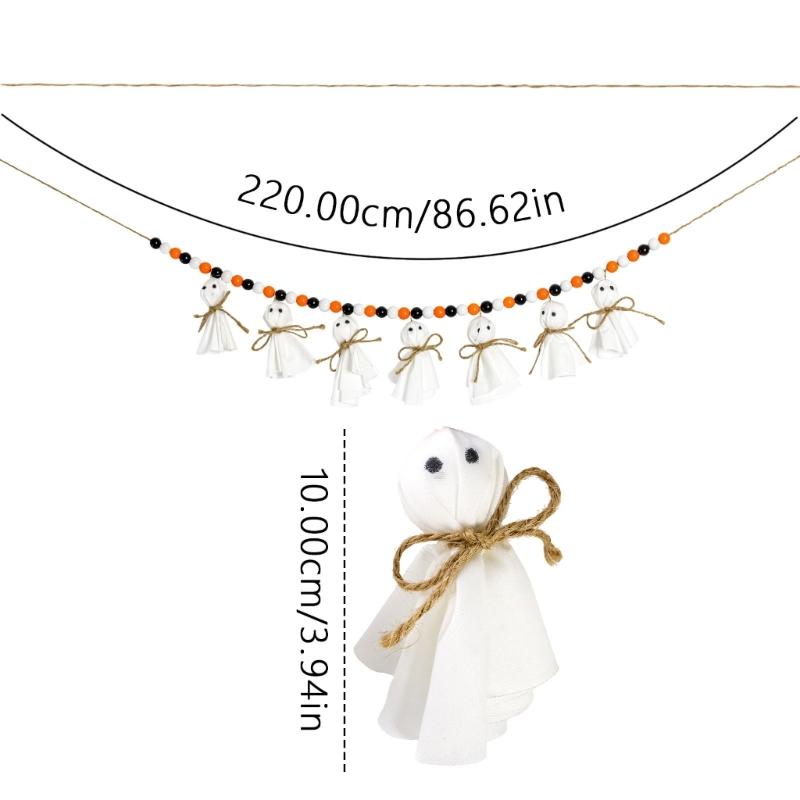 Handmade Halloween Wooden Specter Decoration With Natural Rope Beads For Indoor Wall Decoration Party Supplies