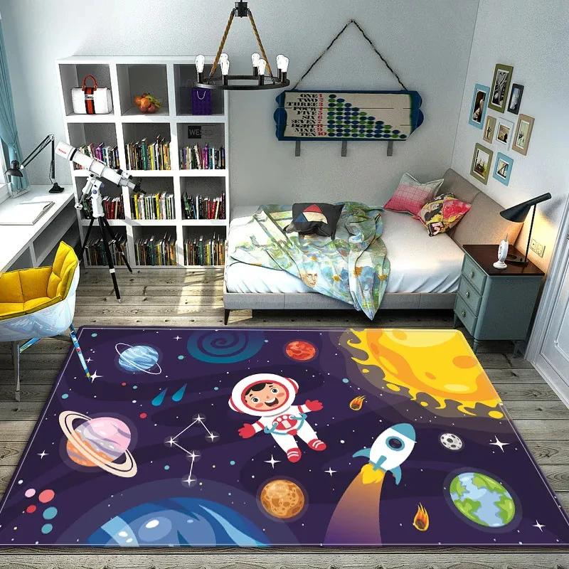 Cartoon Space Astronaut Carpet Galaxy Universe Rug Planet Rocket Kids Bedroom Decor Floor Mat Home Bathroom-Toilet Mats Doormat