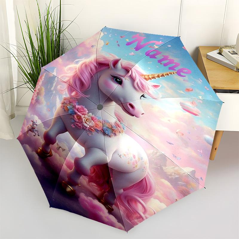 1 Stück Einhorn Name individuelle Regenschirm Automatisches Öffnen/Schließen, 8-Rippen Langlebiges Gestell Anpassbarer Name/Text, Tragbar & Stilvoll für , 1034L