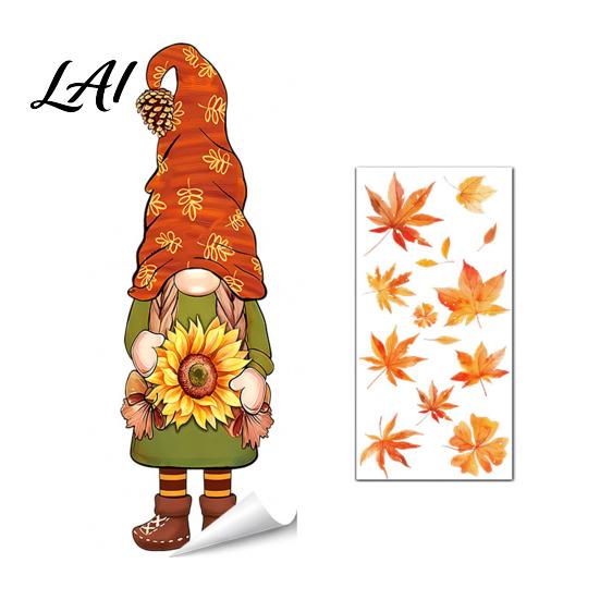 Cute Ghost Pumpkin Decals Autumn Ghost/Gnome Static Glass Sticker PVC Waterproof Maple Leaves Window Removable Party Supplies Decal Cling