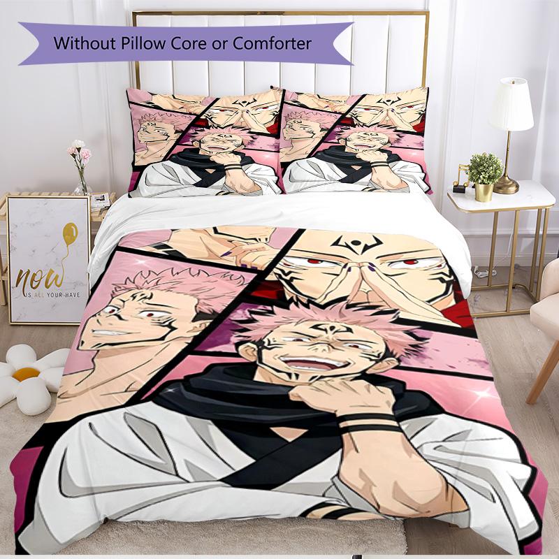 Juego de funda nórdica de 3 piezas (1 funda de edredón + 2 fundas de almohada, sin núcleo), Juego de Ropa de Cama Suave para Todas las Estaciones con Estampado de Jujutsu Kaisen, Regalo de Decoración para Dormitorio del Hogar