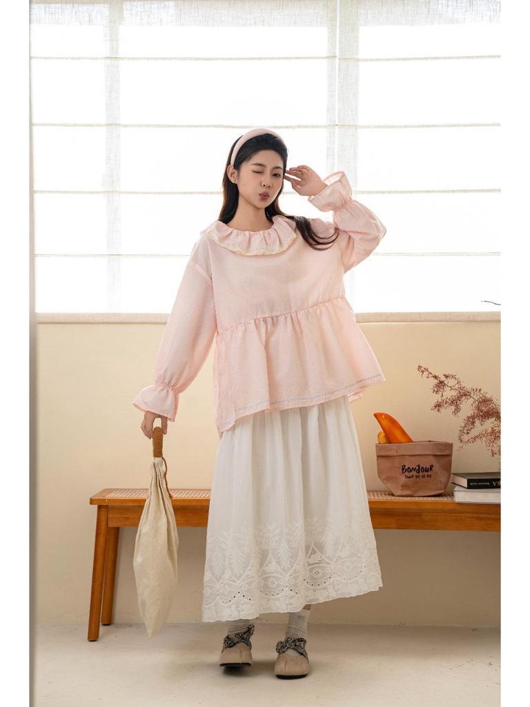 Plaid Patchwork Long Sleeve Doll Shirt - Spring 2026 Forest Girl Slimming Loose Top