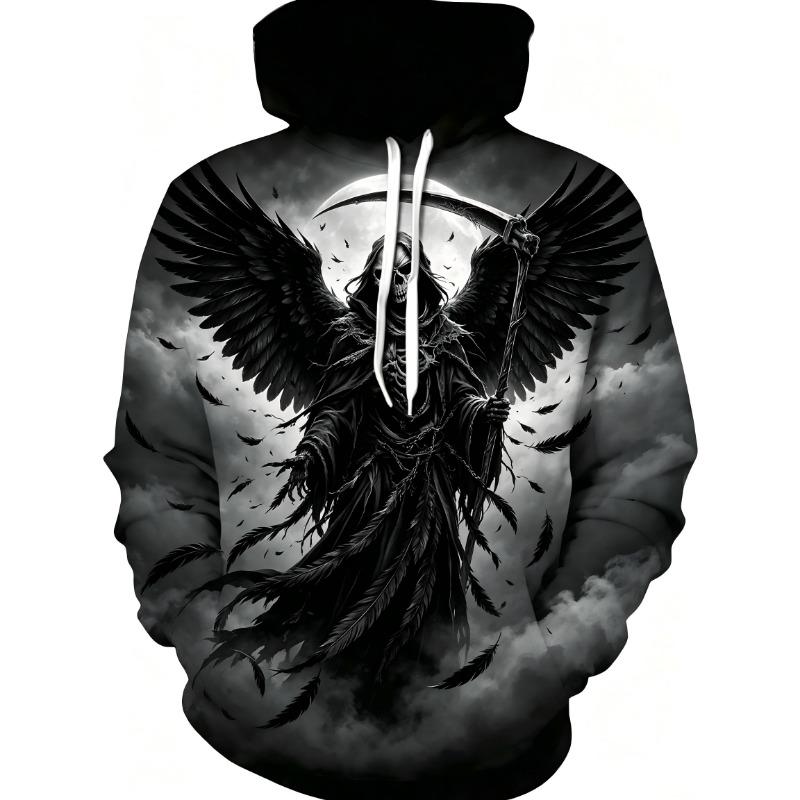 Halloween American Men's New Autumn Horror Skull Print micro Elastic Comfortable Hooded Sweatshirt Outdoor Street Style Top