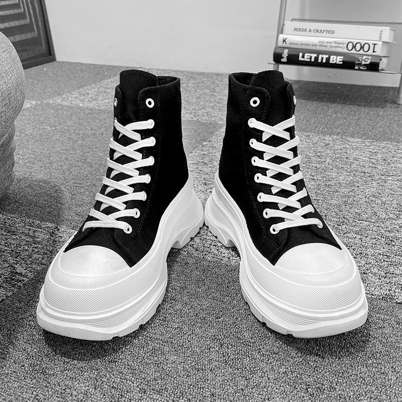 Invisible inner heightening shoes New summer canvas shoes Breathable thick-soled high-top dad shoes