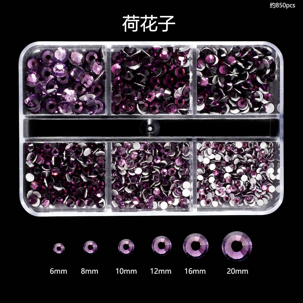 Nail Art Diamond 6 Grid Glass Flat Bottom Round Diamond Crystal Transparent Ab Mixed Color Large And Small Mixed Decoration