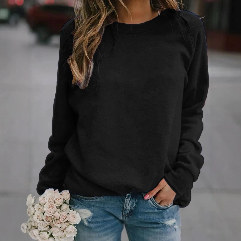 Women's Crew Neck Long Sleeve T Shirt Loose Fit Casual Solid Color Basic Top Daily Pullover Tee