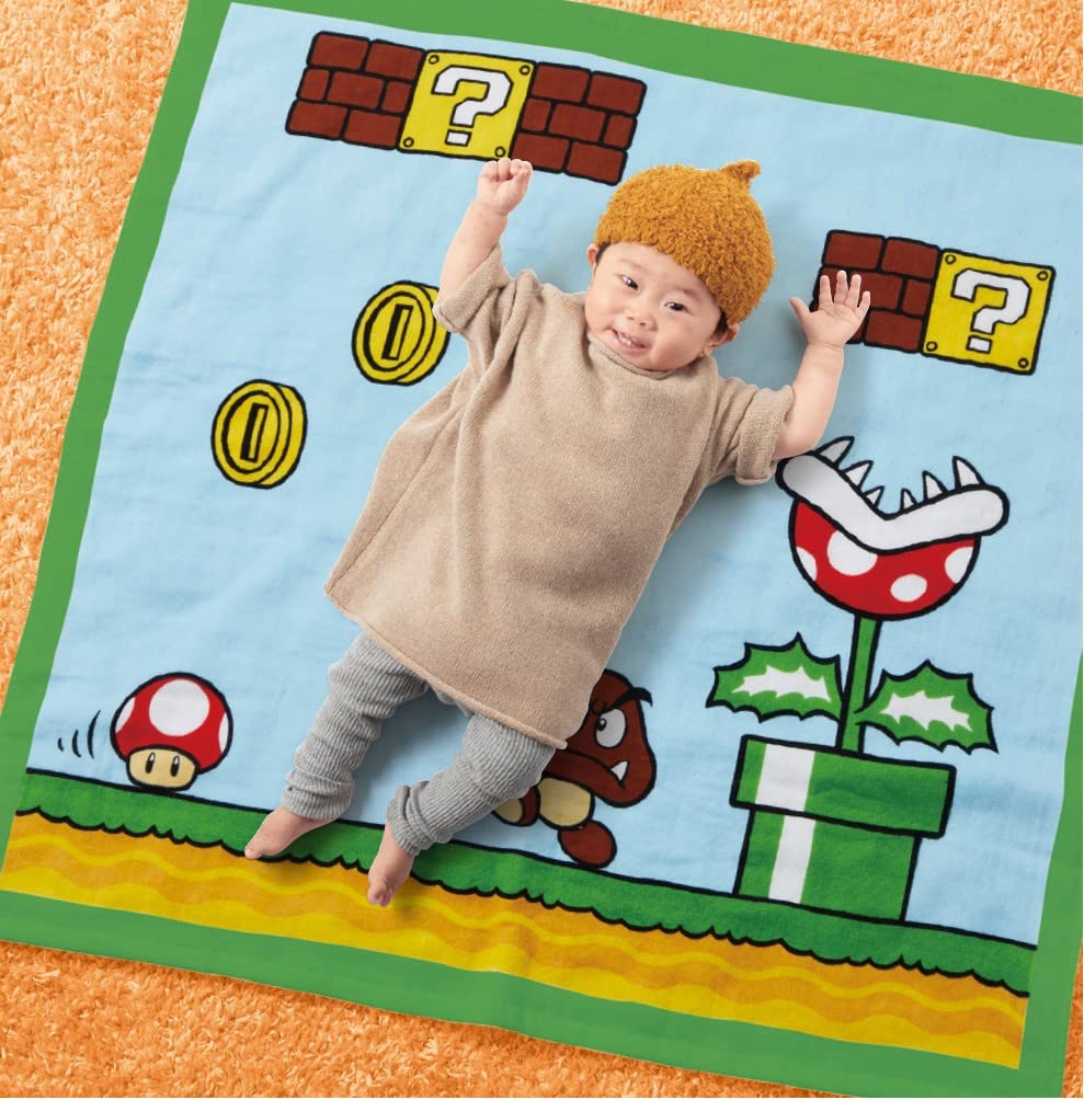 Marushin Baby Bath Nintendo First Gauze 4485006400 Towel, Mario, 90x90cm, Stage, 100% Cotton, & Pile,