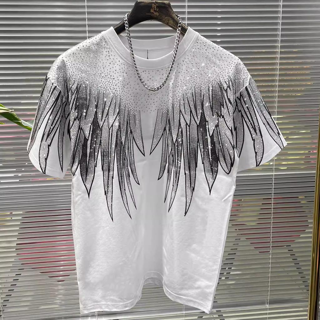 Extra-large Size Diamond-studded Wings Couple-style Short-sleeved Shirt, Loose-fitting and Slimming for Men's T-shirt