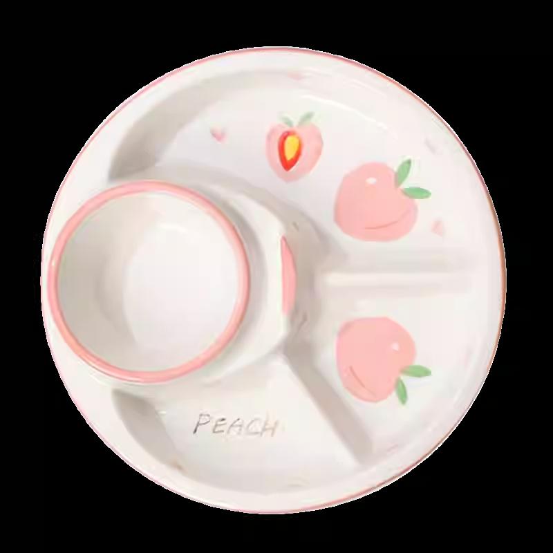 8.4 Inch Ceramic Dividing Plates Household Japanese New High Aesthetic Cartoon Print Dining Tableware Weight Loss Creative Dish