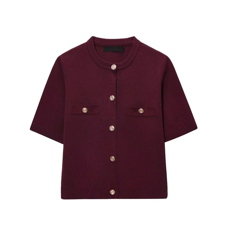 Summer New Product Women's Clothes Classic Style Round Neck Short Sleeve Minimalist Fashion All-Match Short Knitting Outwear 1822022