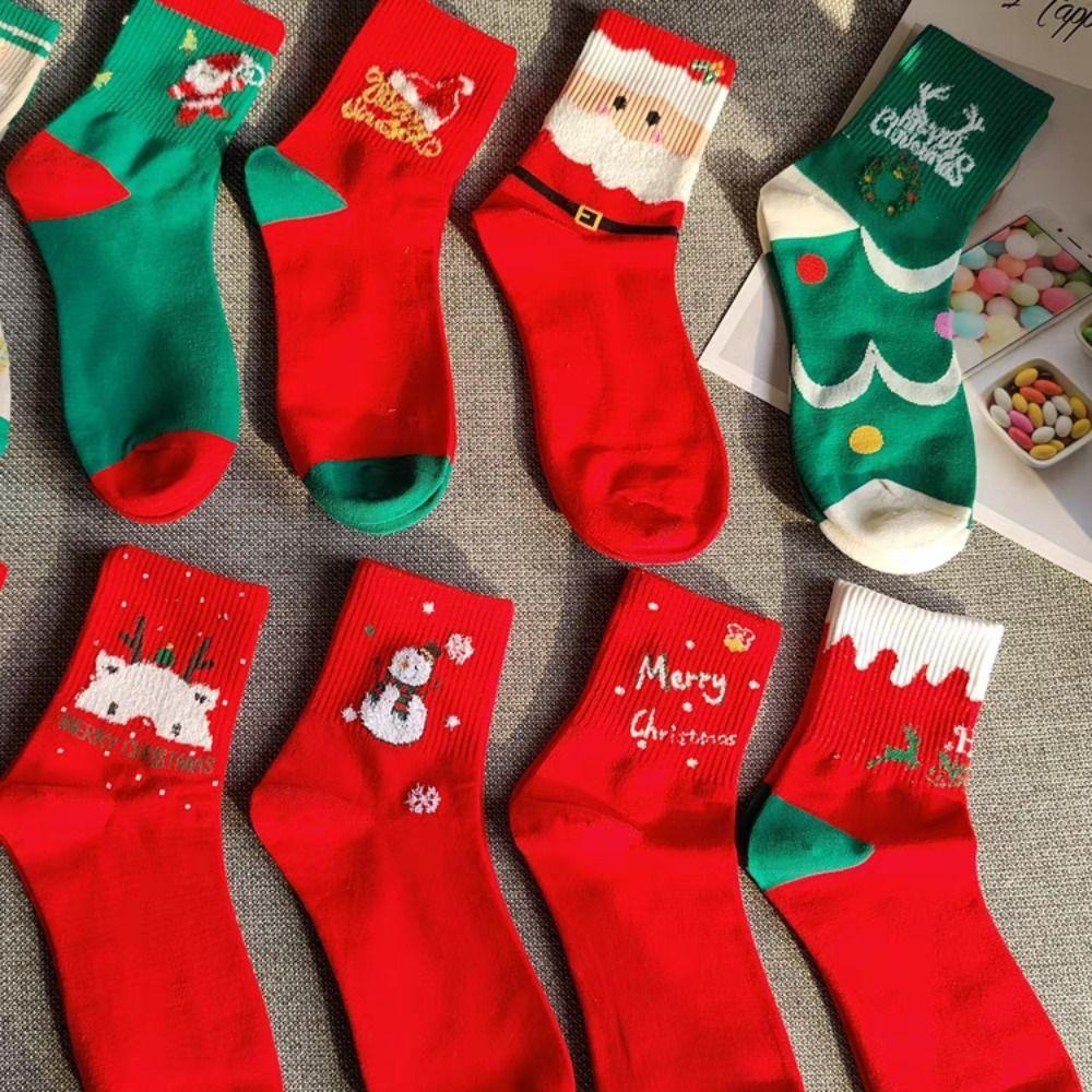 5Pairs Snowman Christmas Socks Elk Santa Claus Tube Sock Comfortable Cotton Socks Women  Girl