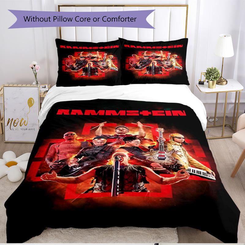 3pcs Duvet Cover Set (1*Duvet Cover + 2*Pillowcase, Without Core), Rammstein Print Soft All‑Season Bedding Set, Home Bedroom Decor Gift